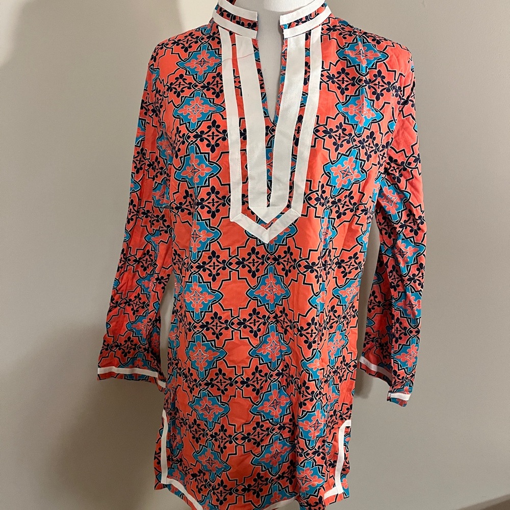 NWT Tracy Negoshian Pink and Blue Geometric Abby Tunic